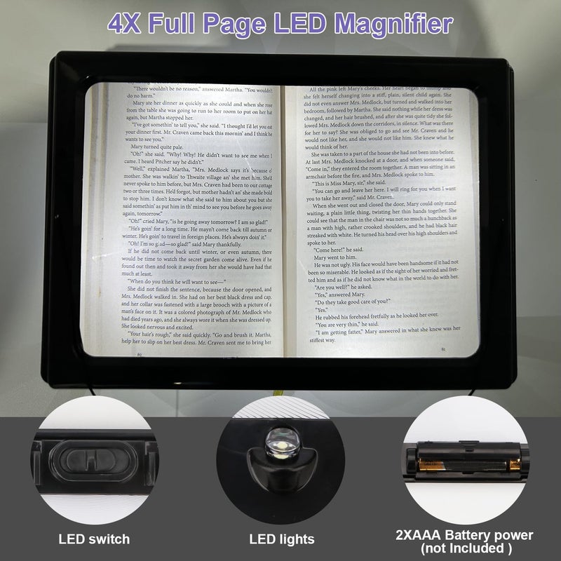 Rongon 3X Hands-Free A4 Full Page Magnifiers Large LED Magnifying Glass with Stand Ideal for Reading Small Prints Crafting Low Vision & Seniors - Image 5